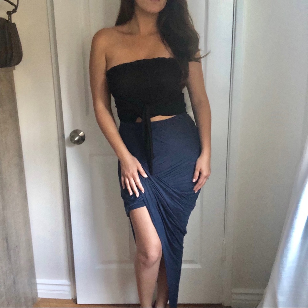 Drape Up Asymmetrical High Low Bodycon Skirt